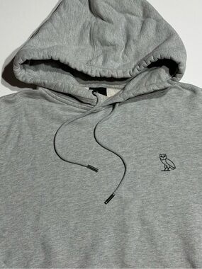 OVO Light Grey Hoodie with rubberized embossed Owl Chest Logo
